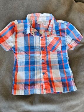 Kidgets Short-Sleeve Plaid Button-Down Shirt - Blue & Orange